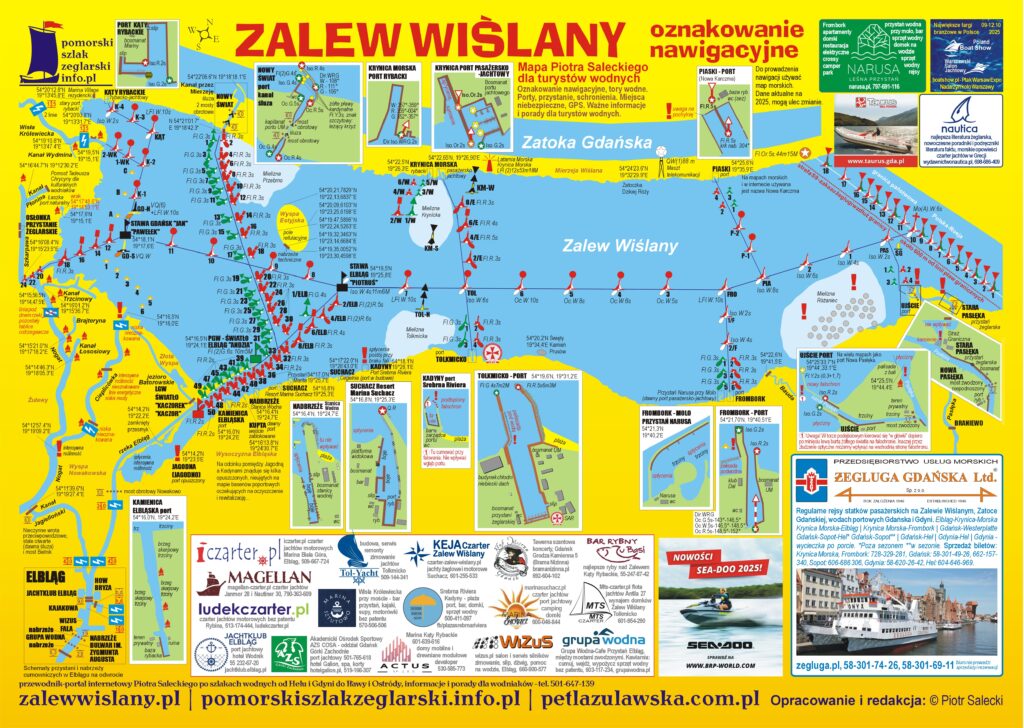 Zalew Wiślany - schemat oznakowania nawigacyjnego - nowa mapa dla turystów wodnych 2025